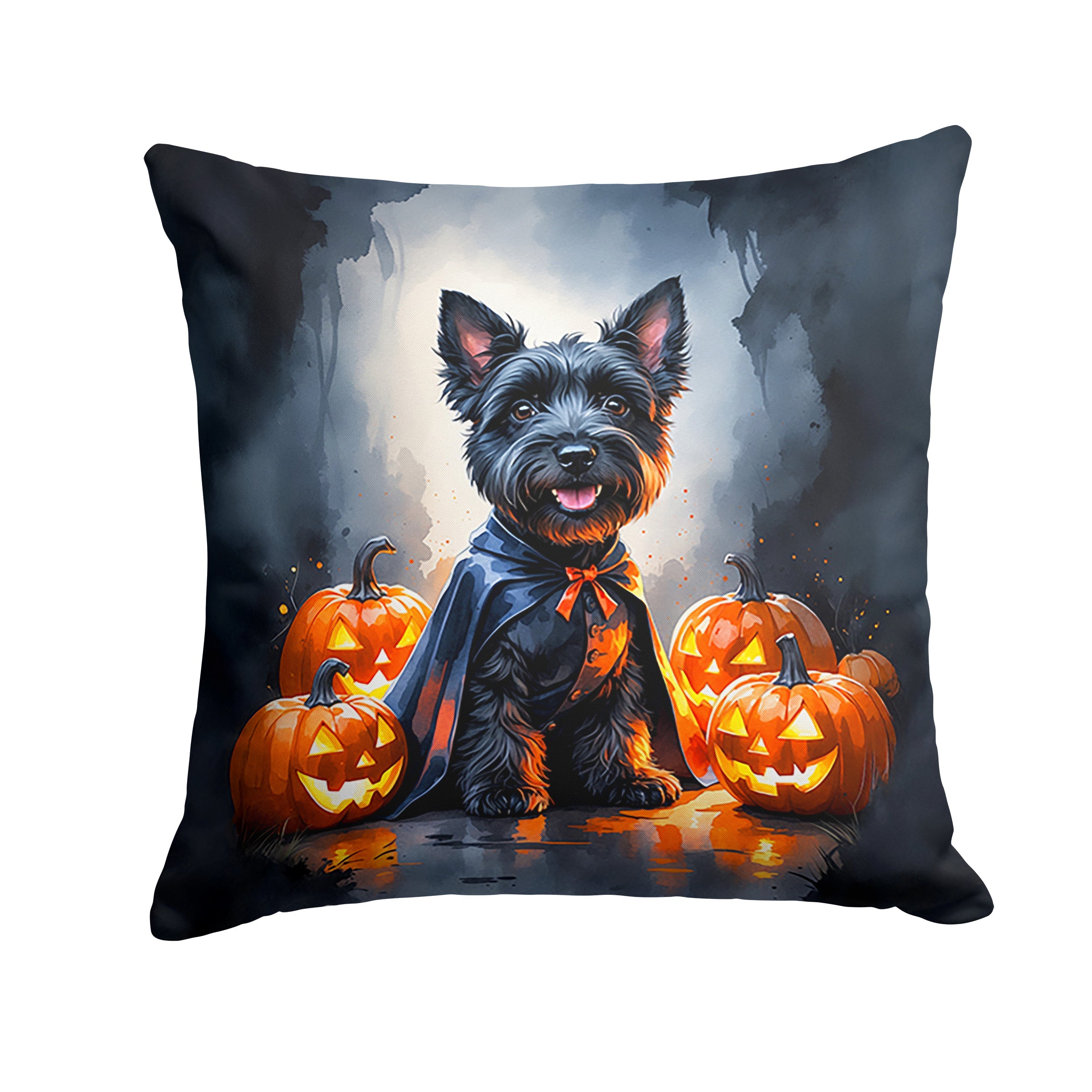 Scottish Terrier Puppy Halloween Decorative Throw Pillow 14x14 Indoor Outdoor Accent Cushion, Fabric Cover with Insert for Sofa, Bed, Porch & Living Room