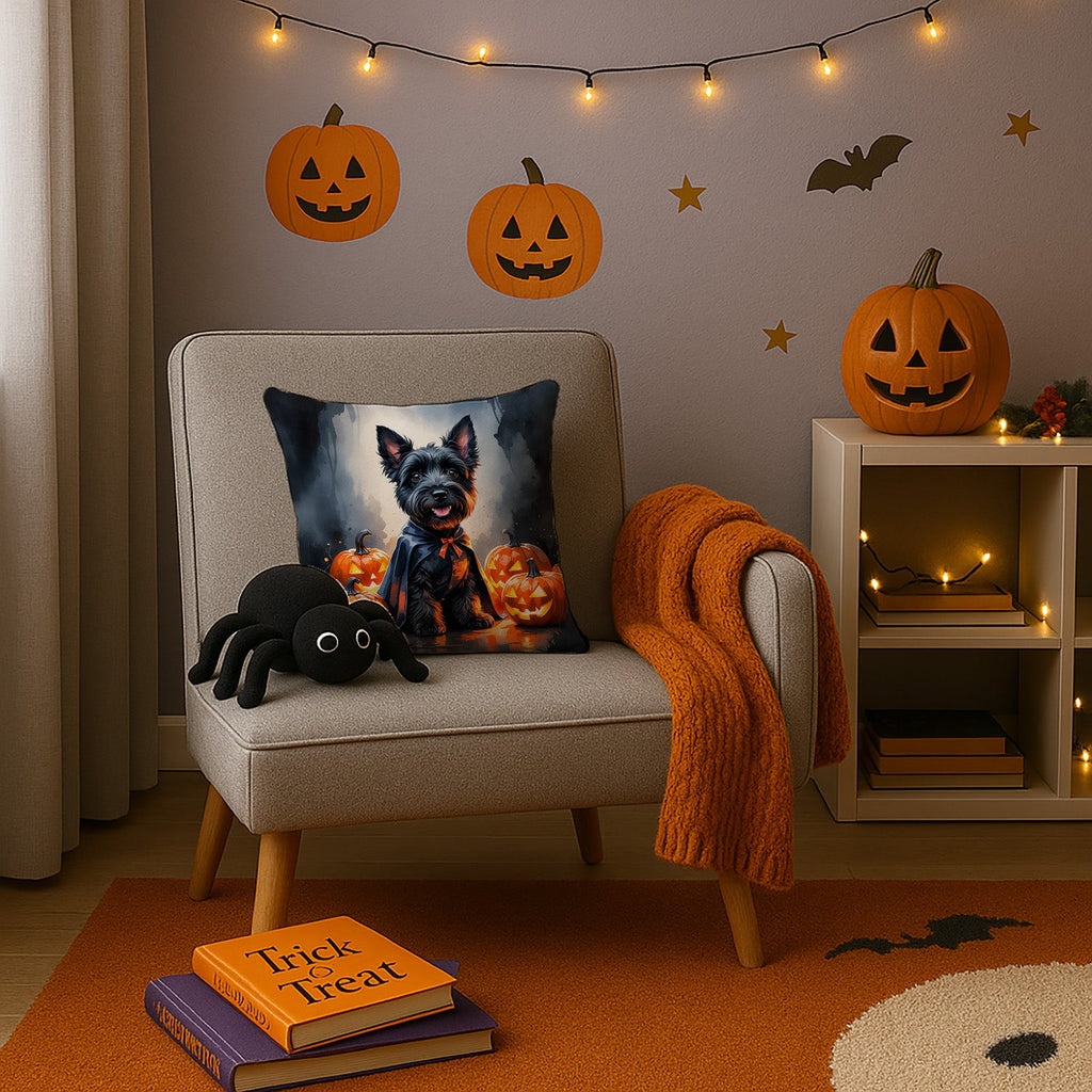 Scottish Terrier Puppy Halloween Decorative Throw Pillow 14x14 Indoor Outdoor Accent Cushion, Fabric Cover with Insert for Sofa, Bed, Porch & Living Room