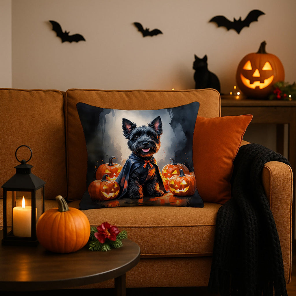 Scottish Terrier Puppy Halloween Decorative Throw Pillow 18x18 Indoor Outdoor Accent Cushion, Fabric Cover with Insert for Sofa, Bed, Porch & Living Room