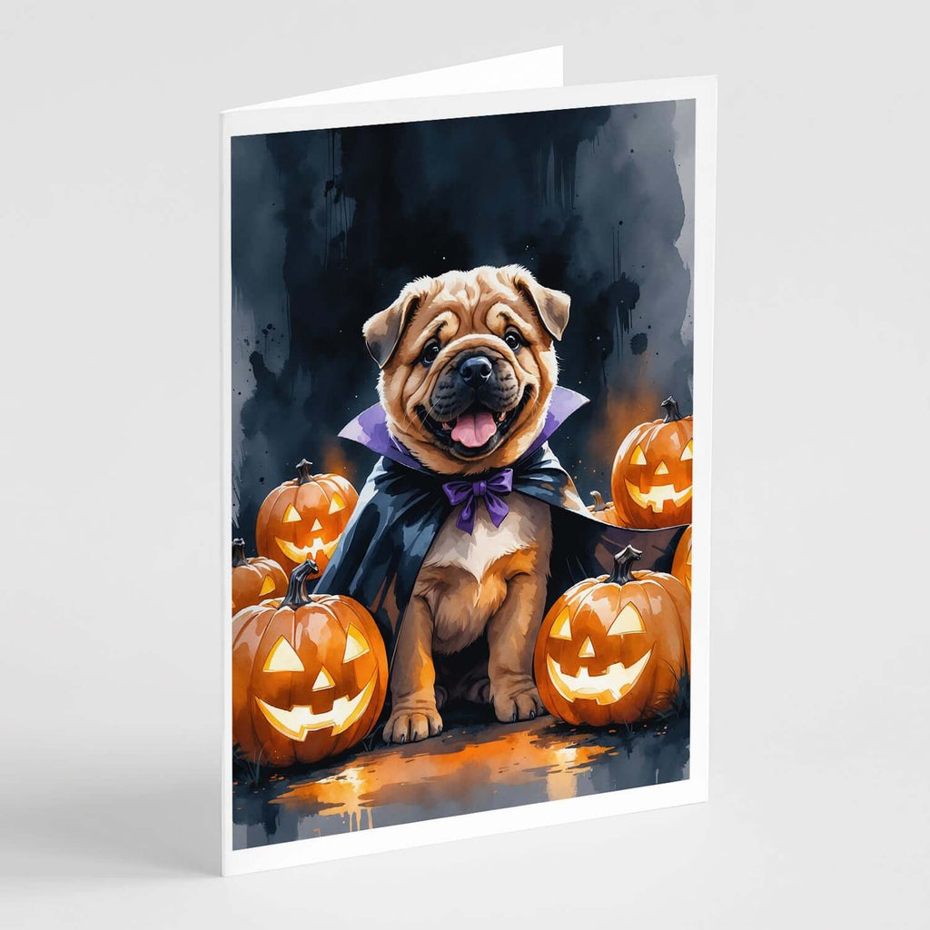 Shar Pei Puppy Halloween Greeting Cards Pack of 8 Blank Cards with Envelopes Whimsical A7 Size 5x7