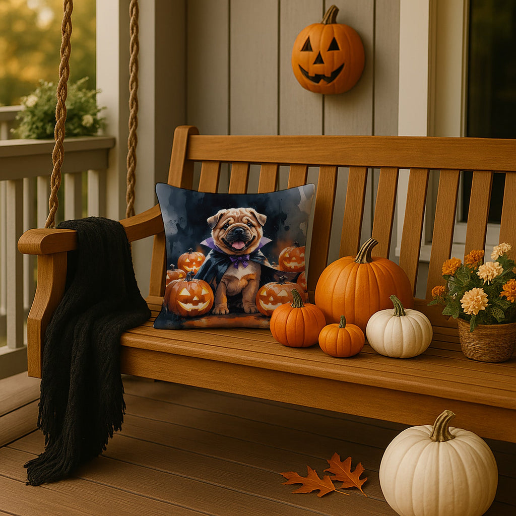 Shar Pei Puppy Halloween Decorative Throw Pillow 14x14 Indoor Outdoor Accent Cushion, Fabric Cover with Insert for Sofa, Bed, Porch & Living Room