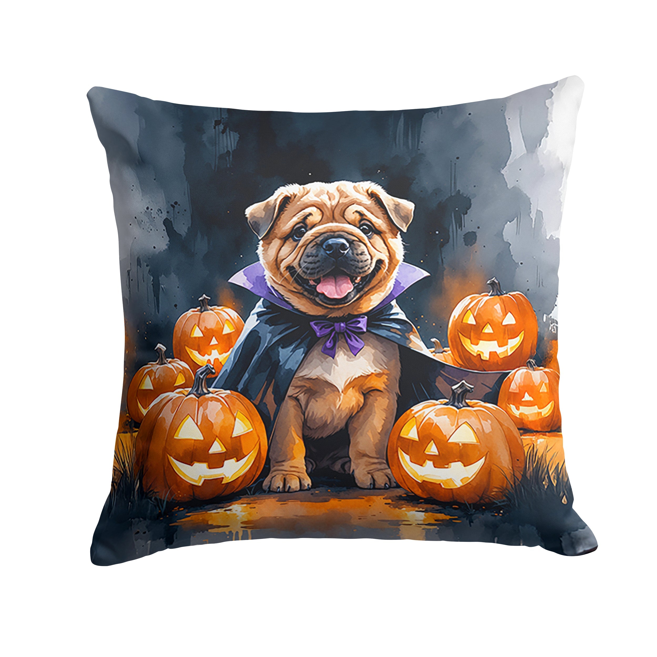 Shar Pei Puppy Halloween Decorative Throw Pillow 18x18 Indoor Outdoor Accent Cushion, Fabric Cover with Insert for Sofa, Bed, Porch & Living Room