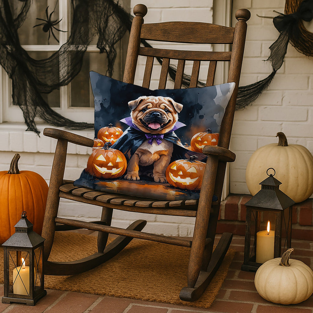 Shar Pei Puppy Halloween Decorative Throw Pillow 18x18 Indoor Outdoor Accent Cushion, Fabric Cover with Insert for Sofa, Bed, Porch & Living Room
