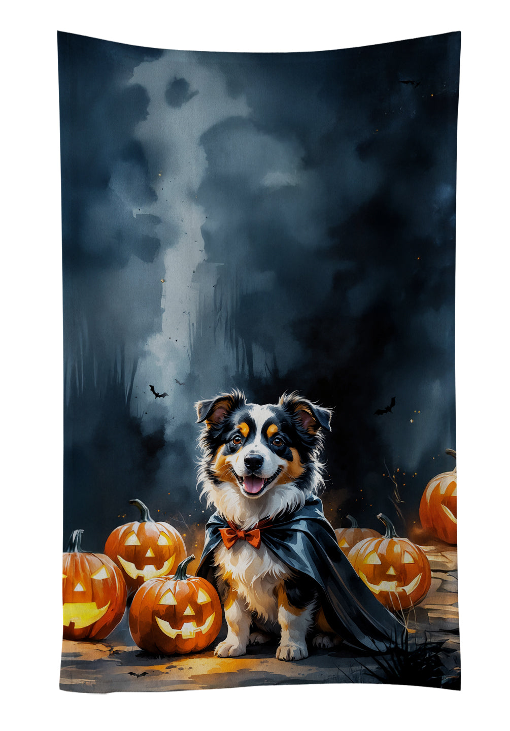 Sheltie Puppy Halloween Kitchen Towel Velour Plush Front and Cotton Loop Back Machine Washable