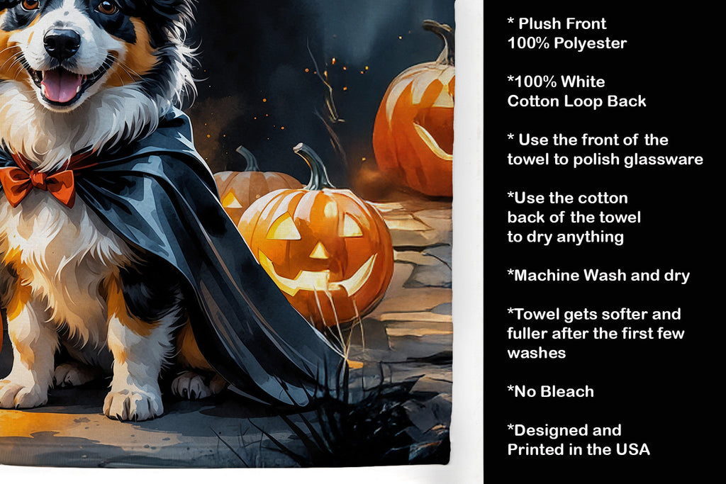 Sheltie Puppy Halloween Kitchen Towel Velour Plush Front and Cotton Loop Back Machine Washable