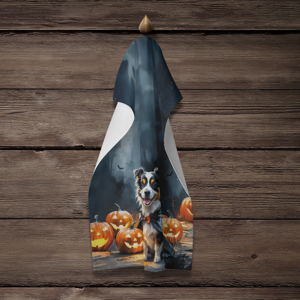 Sheltie Puppy Halloween Kitchen Towel Velour Plush Front and Cotton Loop Back Machine Washable