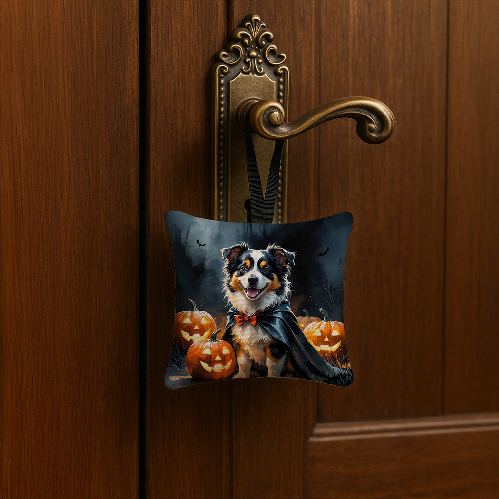 Sheltie Puppy Halloween Hanging Square Fabric Ornament 3.5 × 3.5 Decorative Door-Knob & Tree Hanger, Soft Fabric