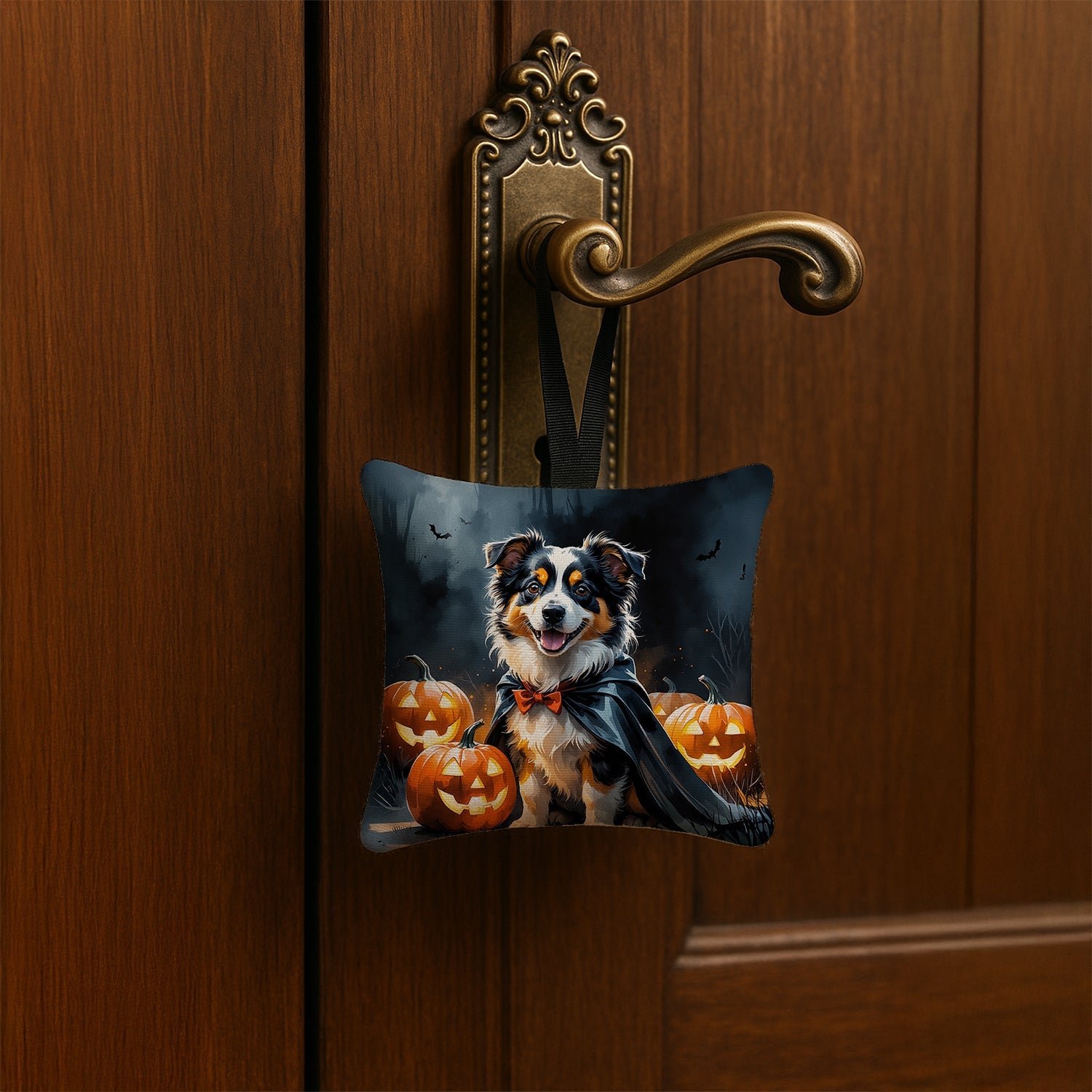 Sheltie Puppy Halloween Hanging Square Fabric Ornament 3.5 × 3.5 Decorative Door-Knob & Tree Hanger, Soft Fabric