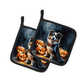 Sheltie Puppy Halloween Pot Holder Set of 2 Heat Resistant Quilted Hot Pads 7.5 x 7.5 Inch, Insulated Kitchen Trivets for Cooking & Baking