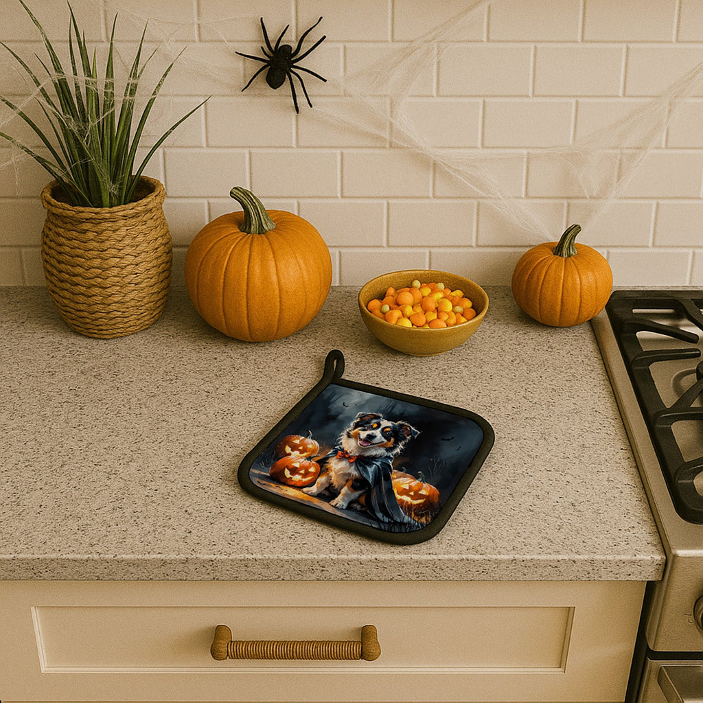 Sheltie Puppy Halloween Pot Holder Set of 2 Heat Resistant Quilted Hot Pads 7.5 x 7.5 Inch, Insulated Kitchen Trivets for Cooking & Baking