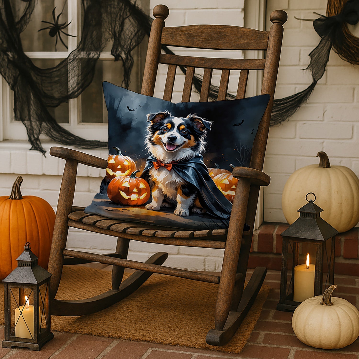Sheltie Puppy Halloween Decorative Throw Pillow 18x18 Indoor Outdoor Accent Cushion, Fabric Cover with Insert for Sofa, Bed, Porch & Living Room