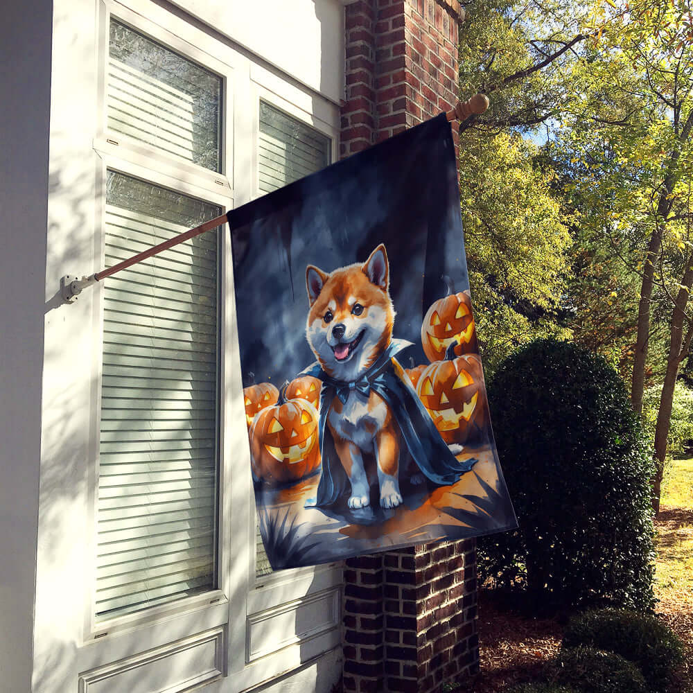 Shiba Inu Puppy Halloween House Flag 28x40 Porch Sleeve Pole Decorative Outside Yard Banner Artwork Wall Hanging, Polyester