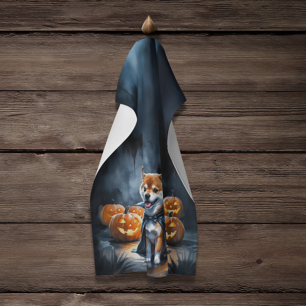 Shiba Inu Puppy Halloween Kitchen Towel Velour Plush Front and Cotton Loop Back Machine Washable