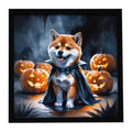 Shiba Inu Puppy Halloween Framed Metal Print Bathroom, Kitchen, Office, Home Decor Wall Art Ready to Hang, Square, 8X8