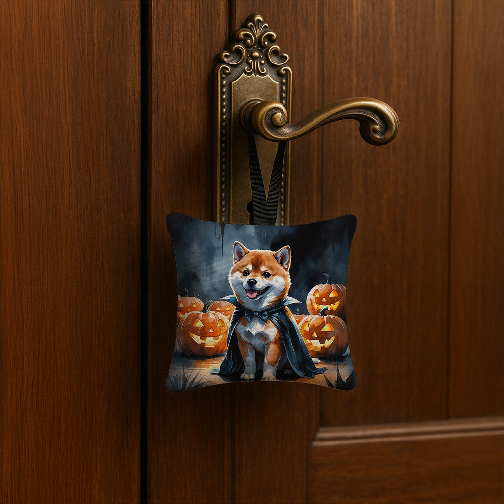 Shiba Inu Puppy Halloween Hanging Square Fabric Ornament 3.5 × 3.5 Decorative Door-Knob & Tree Hanger, Soft Fabric