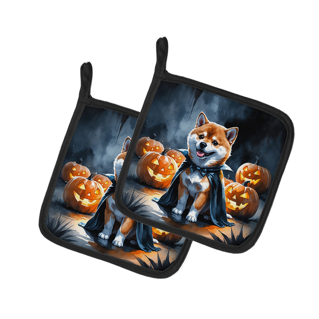 Shiba Inu Puppy Halloween Pot Holder Set of 2 Heat Resistant Quilted Hot Pads 7.5 x 7.5 Inch, Insulated Kitchen Trivets for Cooking & Baking