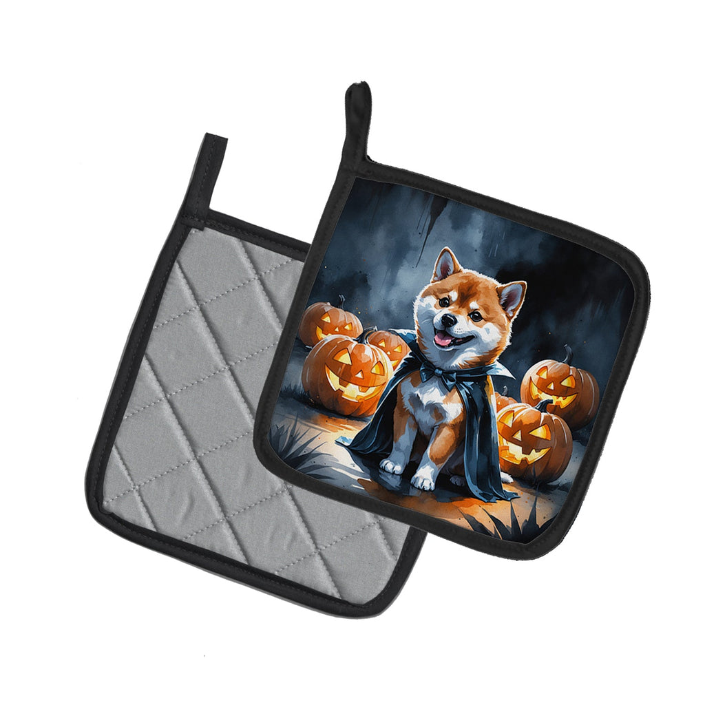 Shiba Inu Puppy Halloween Pot Holder Set of 2 Heat Resistant Quilted Hot Pads 7.5 x 7.5 Inch, Insulated Kitchen Trivets for Cooking & Baking
