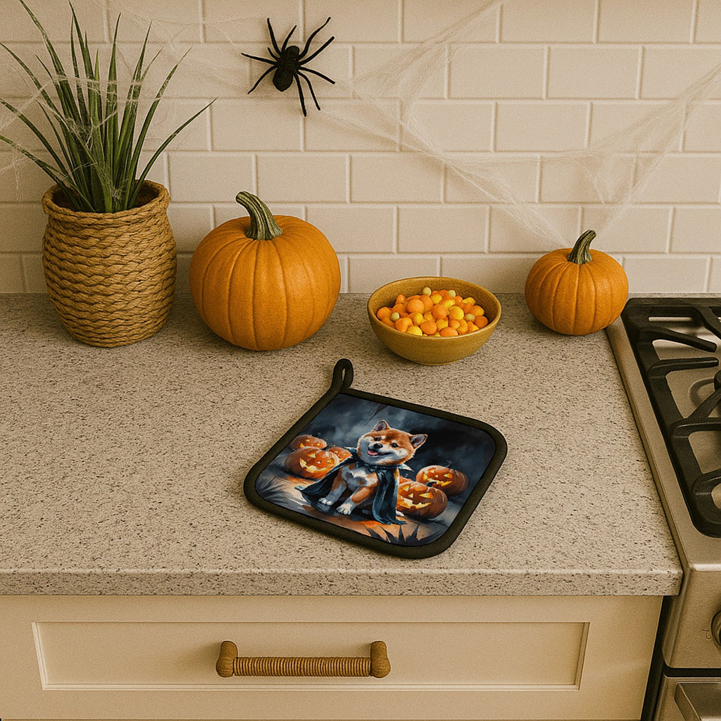 Shiba Inu Puppy Halloween Pot Holder Set of 2 Heat Resistant Quilted Hot Pads 7.5 x 7.5 Inch, Insulated Kitchen Trivets for Cooking & Baking