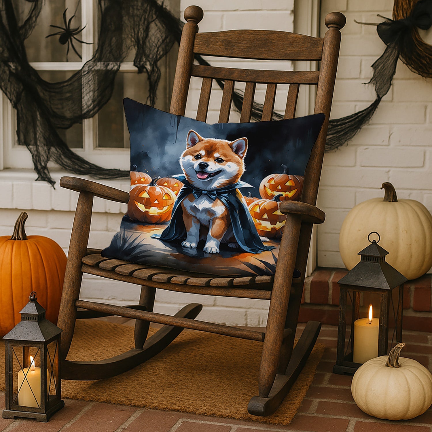 Shiba Inu Puppy Halloween Decorative Throw Pillow 18x18 Indoor Outdoor Accent Cushion, Fabric Cover with Insert for Sofa, Bed, Porch & Living Room