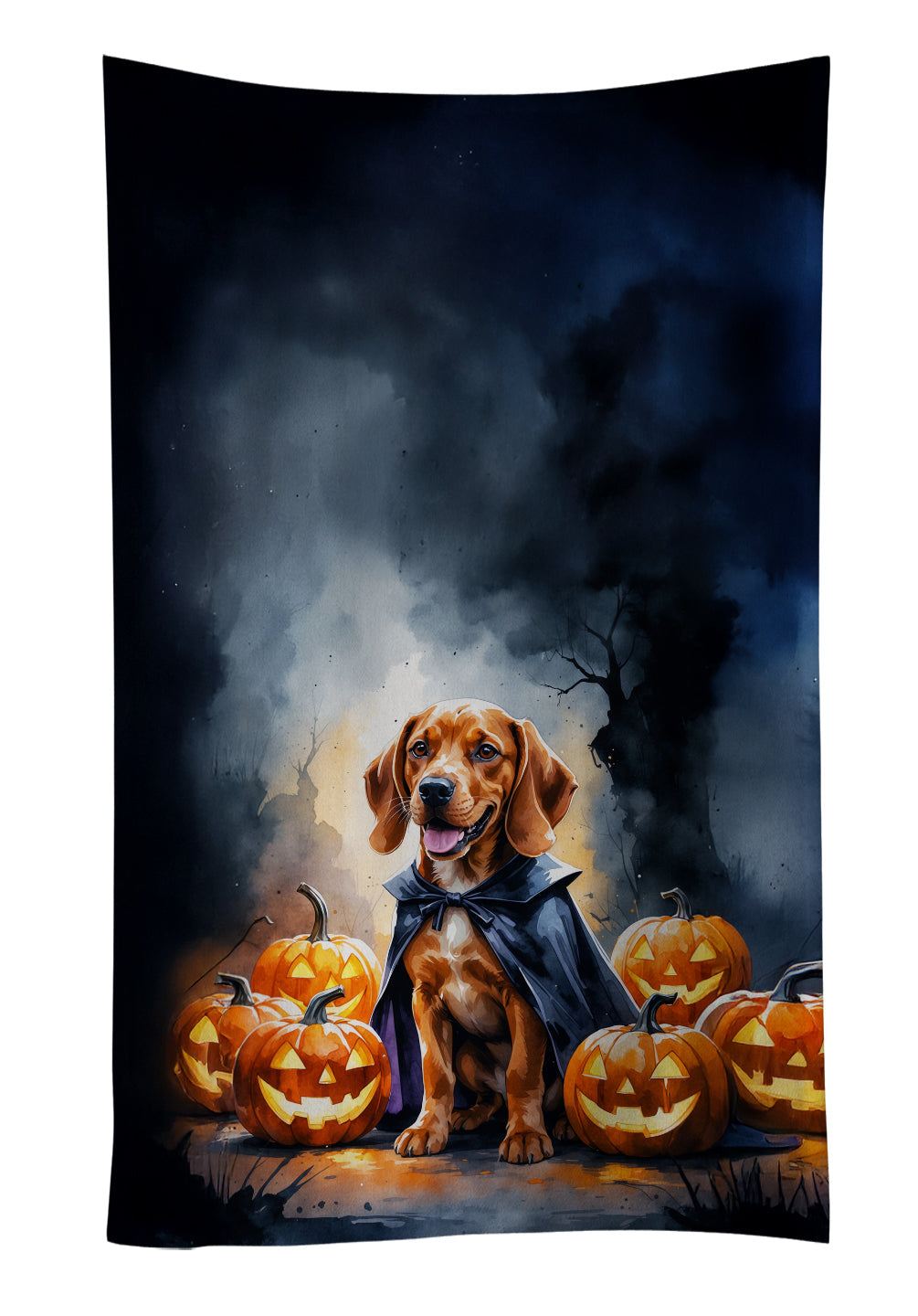 Vizsla Puppy Halloween Kitchen Towel Velour Plush Front and Cotton Loop Back Machine Washable