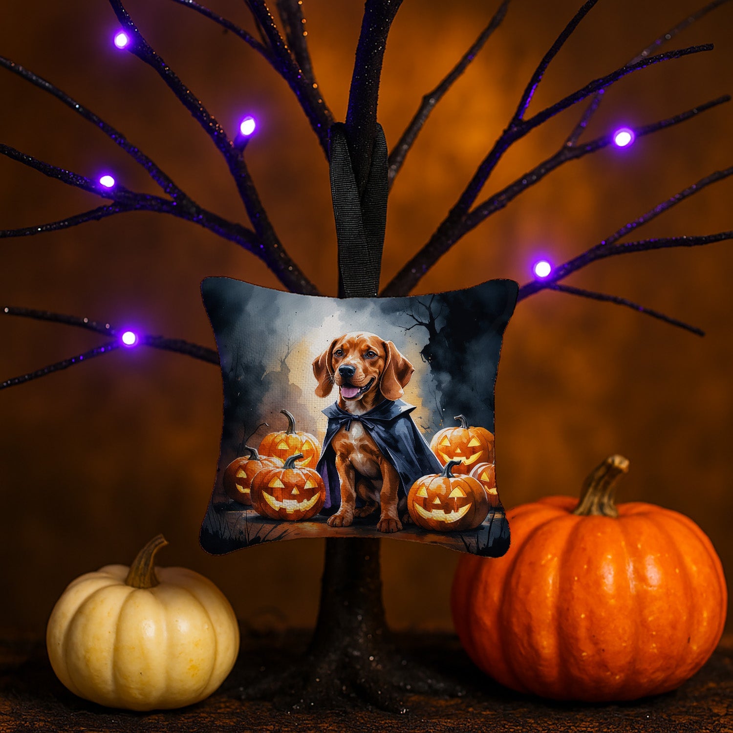 Vizsla Puppy Halloween Hanging Square Fabric Ornament 3.5 × 3.5 Decorative Door-Knob & Tree Hanger, Soft Fabric