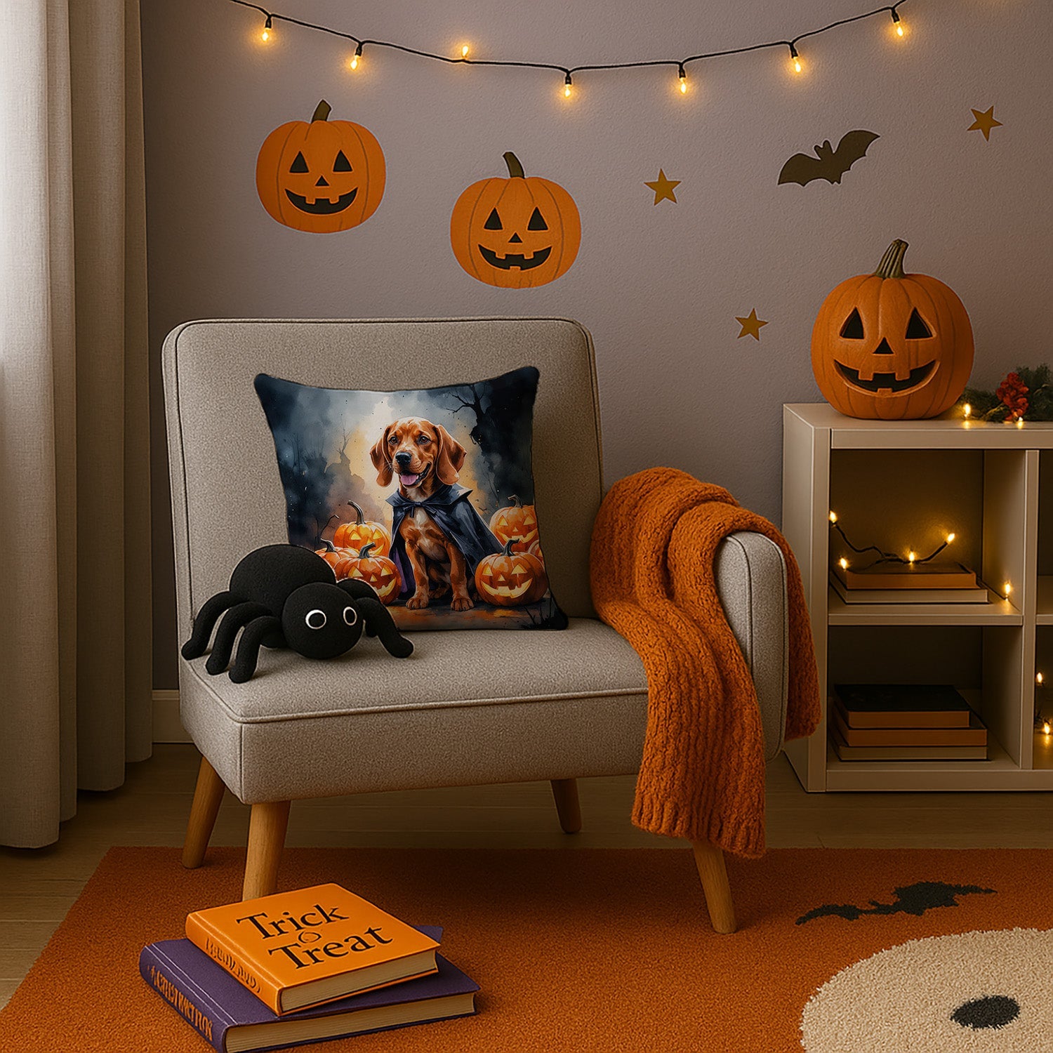 Vizsla Puppy Halloween Decorative Throw Pillow 14x14 Indoor Outdoor Accent Cushion, Fabric Cover with Insert for Sofa, Bed, Porch & Living Room