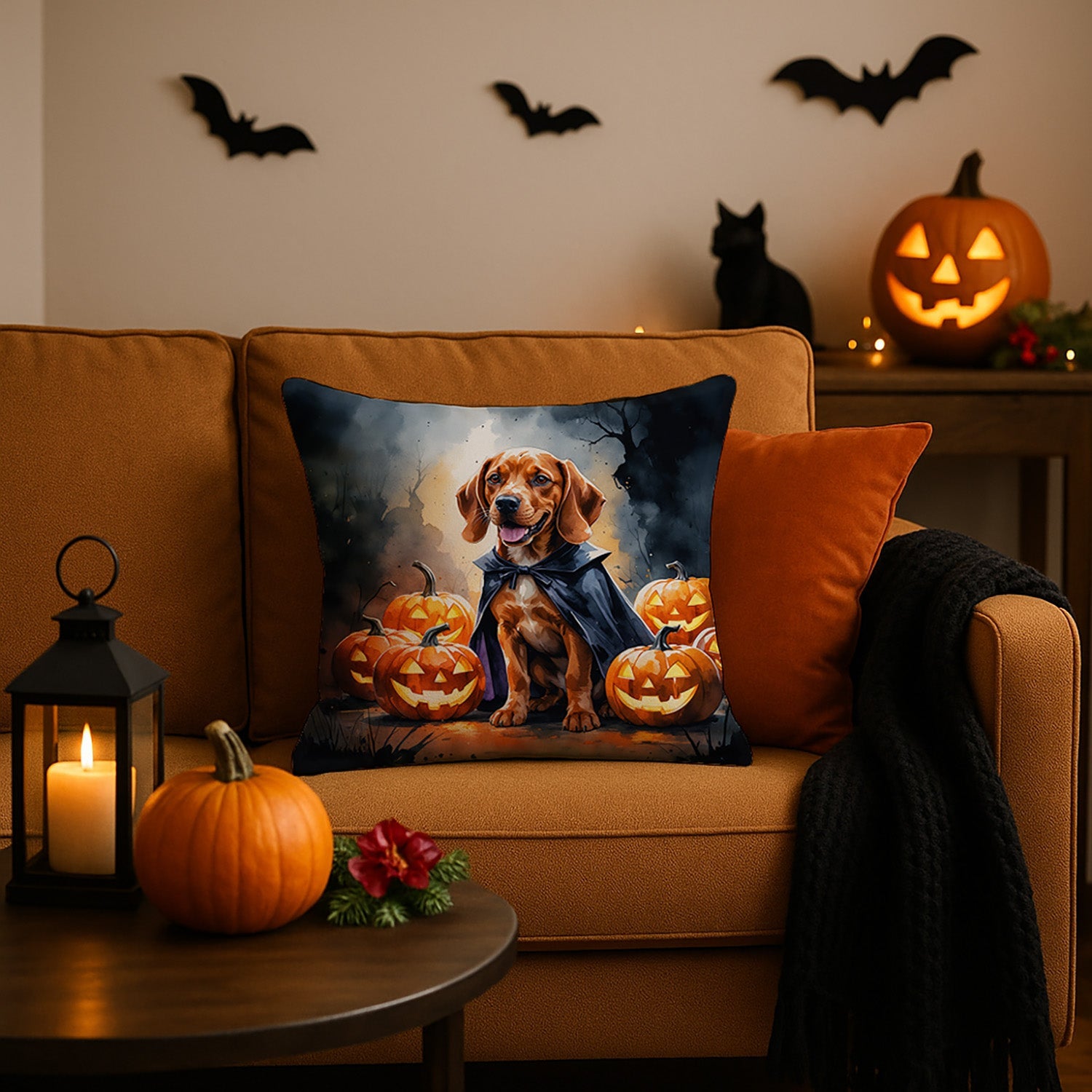 Vizsla Puppy Halloween Decorative Throw Pillow 18x18 Indoor Outdoor Accent Cushion, Fabric Cover with Insert for Sofa, Bed, Porch & Living Room