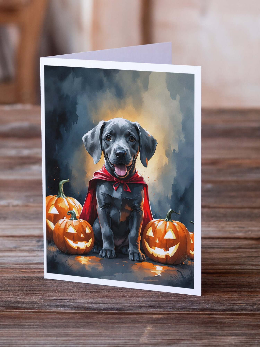 Weimaraner Puppy Halloween Greeting Cards Pack of 8 Blank Cards with Envelopes Whimsical A7 Size 5x7