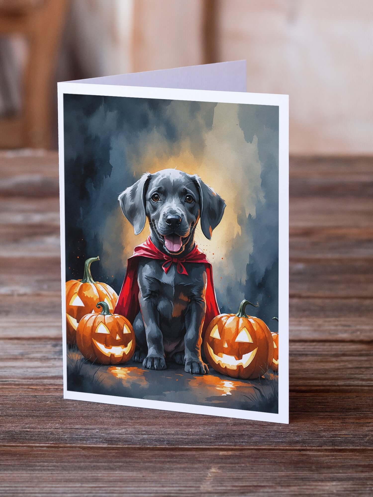 Weimaraner Puppy Halloween Greeting Cards Pack of 8 Blank Cards with Envelopes Whimsical A7 Size 5x7