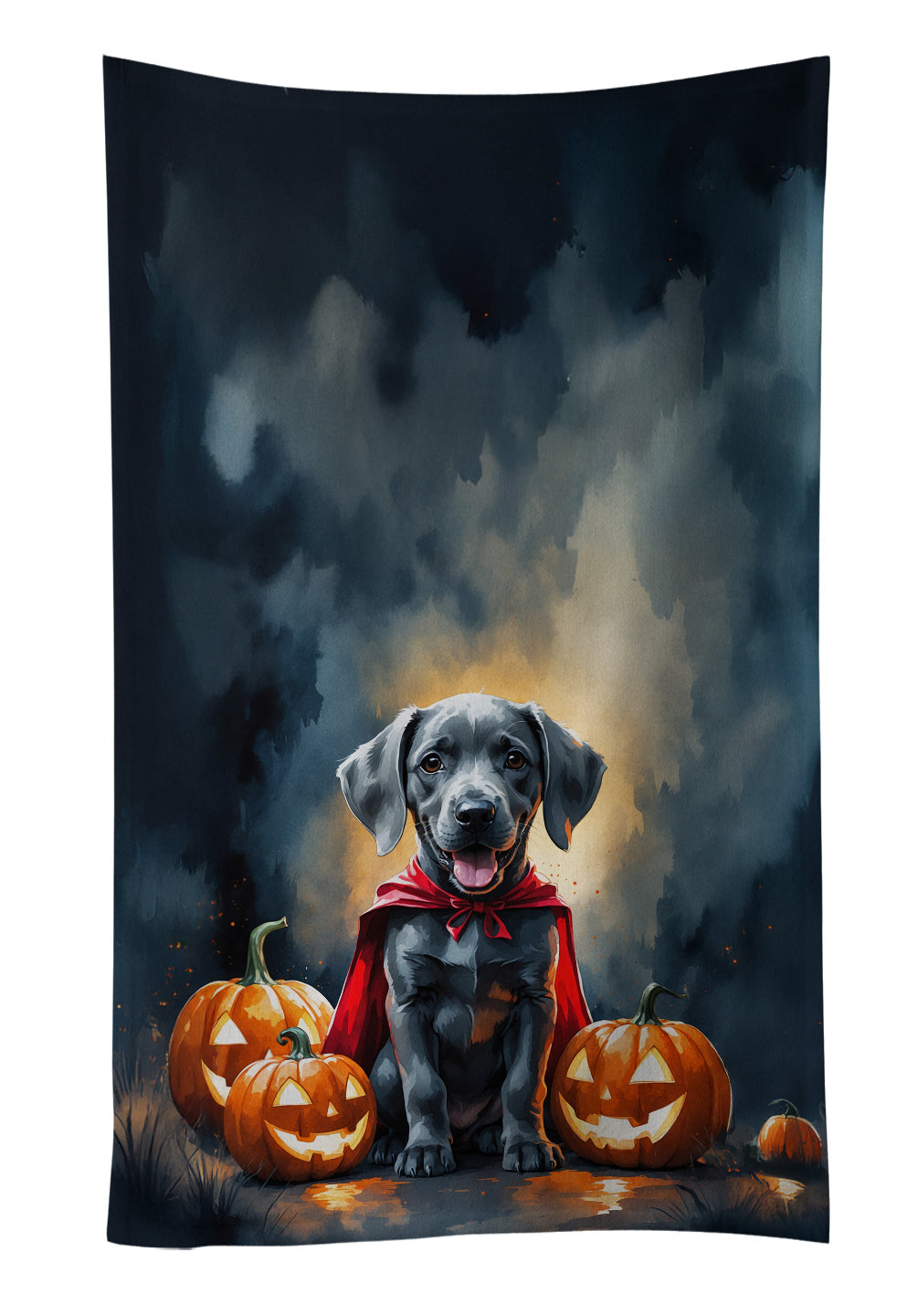 Weimaraner Puppy Halloween Kitchen Towel Velour Plush Front and Cotton Loop Back Machine Washable