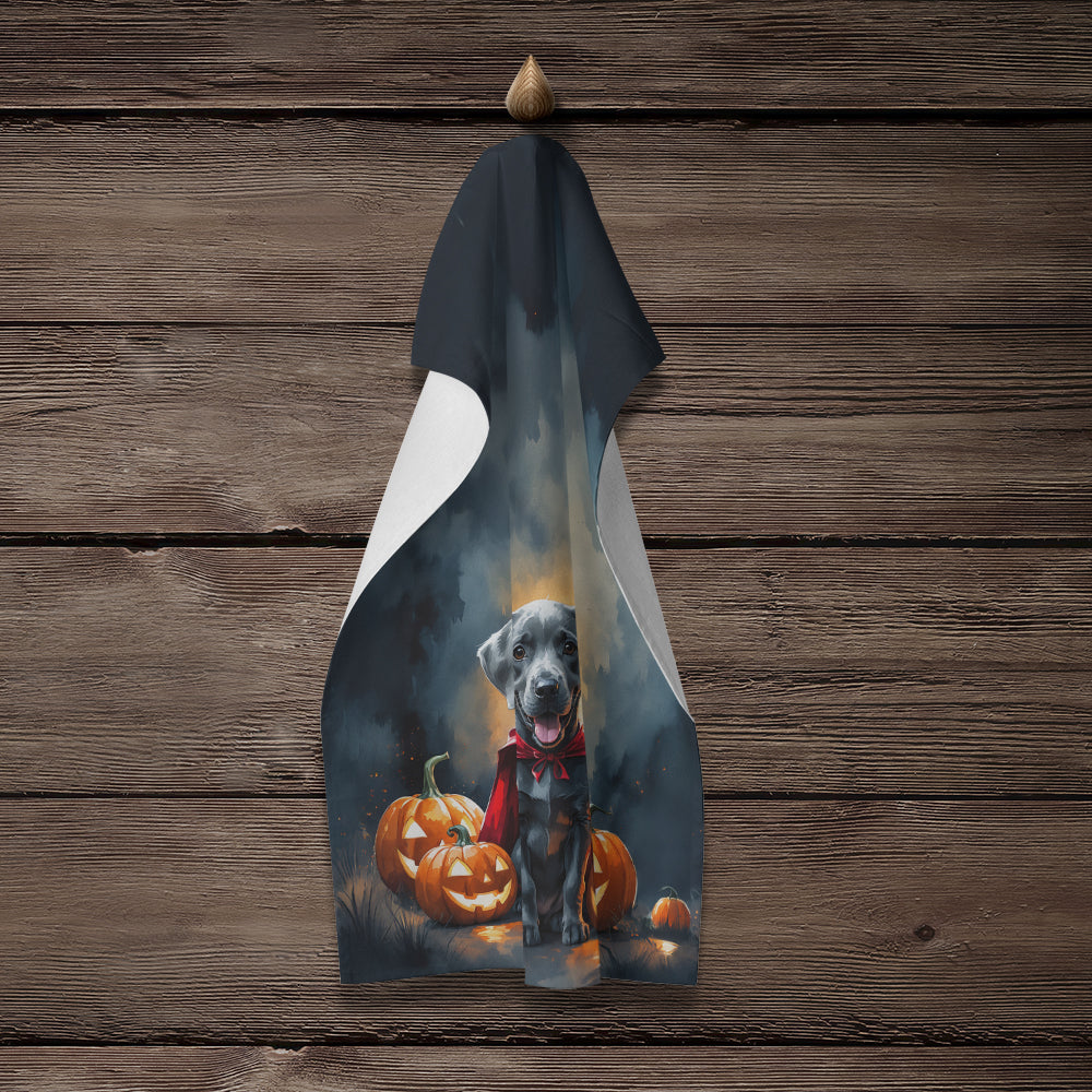 Weimaraner Puppy Halloween Kitchen Towel Velour Plush Front and Cotton Loop Back Machine Washable