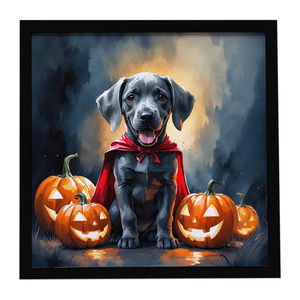 Weimaraner Puppy Halloween Framed Metal Print Bathroom, Kitchen, Office, Home Decor Wall Art Ready to Hang, Square, 8X8