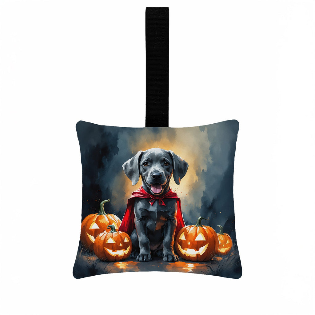 Weimaraner Puppy Halloween Hanging Square Fabric Ornament 3.5 × 3.5 Decorative Door-Knob & Tree Hanger, Soft Fabric