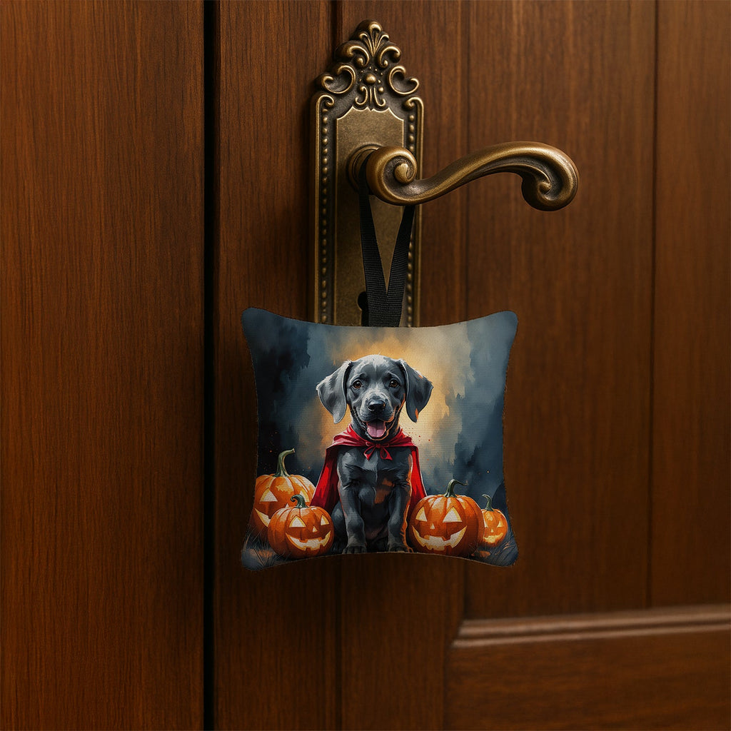 Weimaraner Puppy Halloween Hanging Square Fabric Ornament 3.5 × 3.5 Decorative Door-Knob & Tree Hanger, Soft Fabric