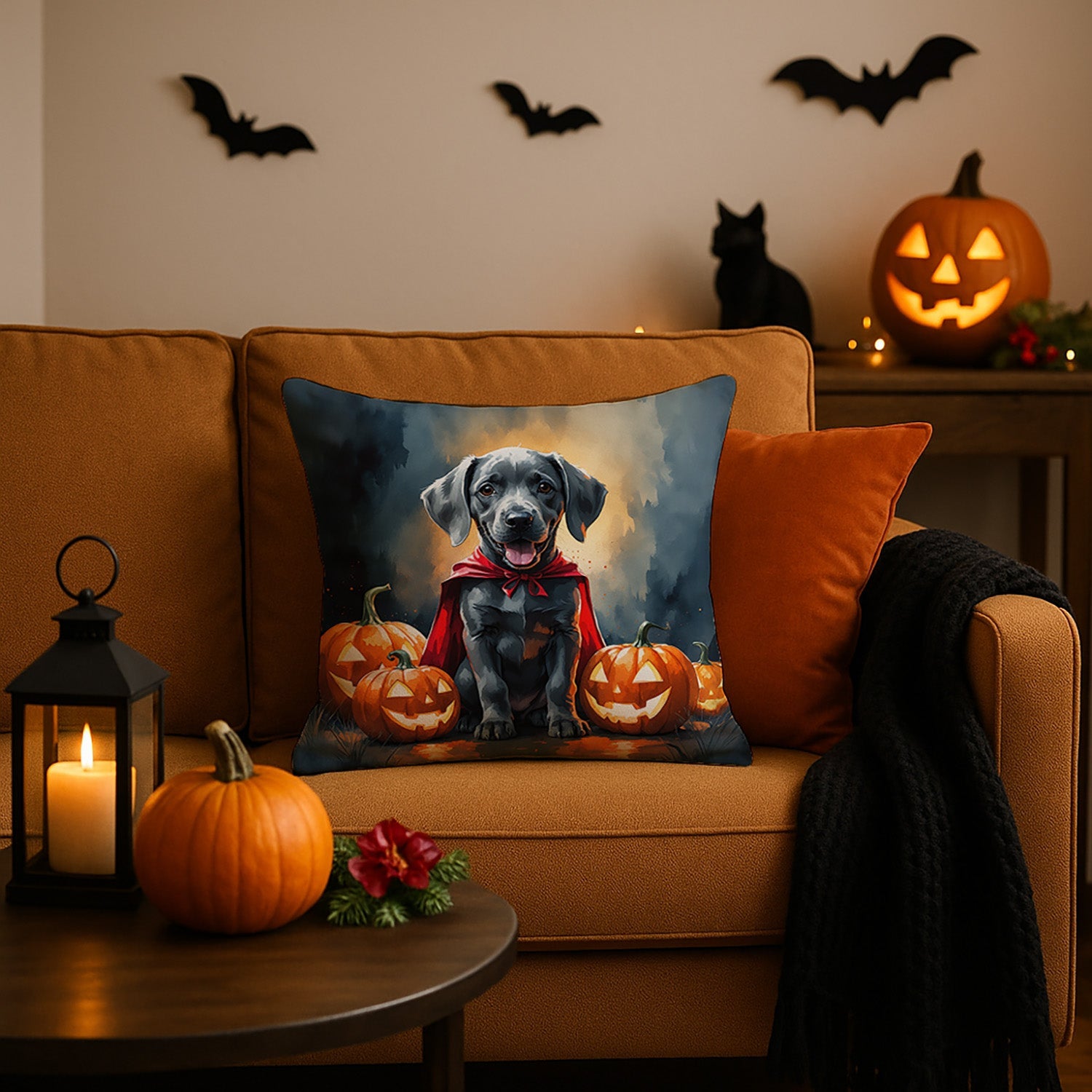 Weimaraner Puppy Halloween Decorative Throw Pillow 18x18 Indoor Outdoor Accent Cushion, Fabric Cover with Insert for Sofa, Bed, Porch & Living Room