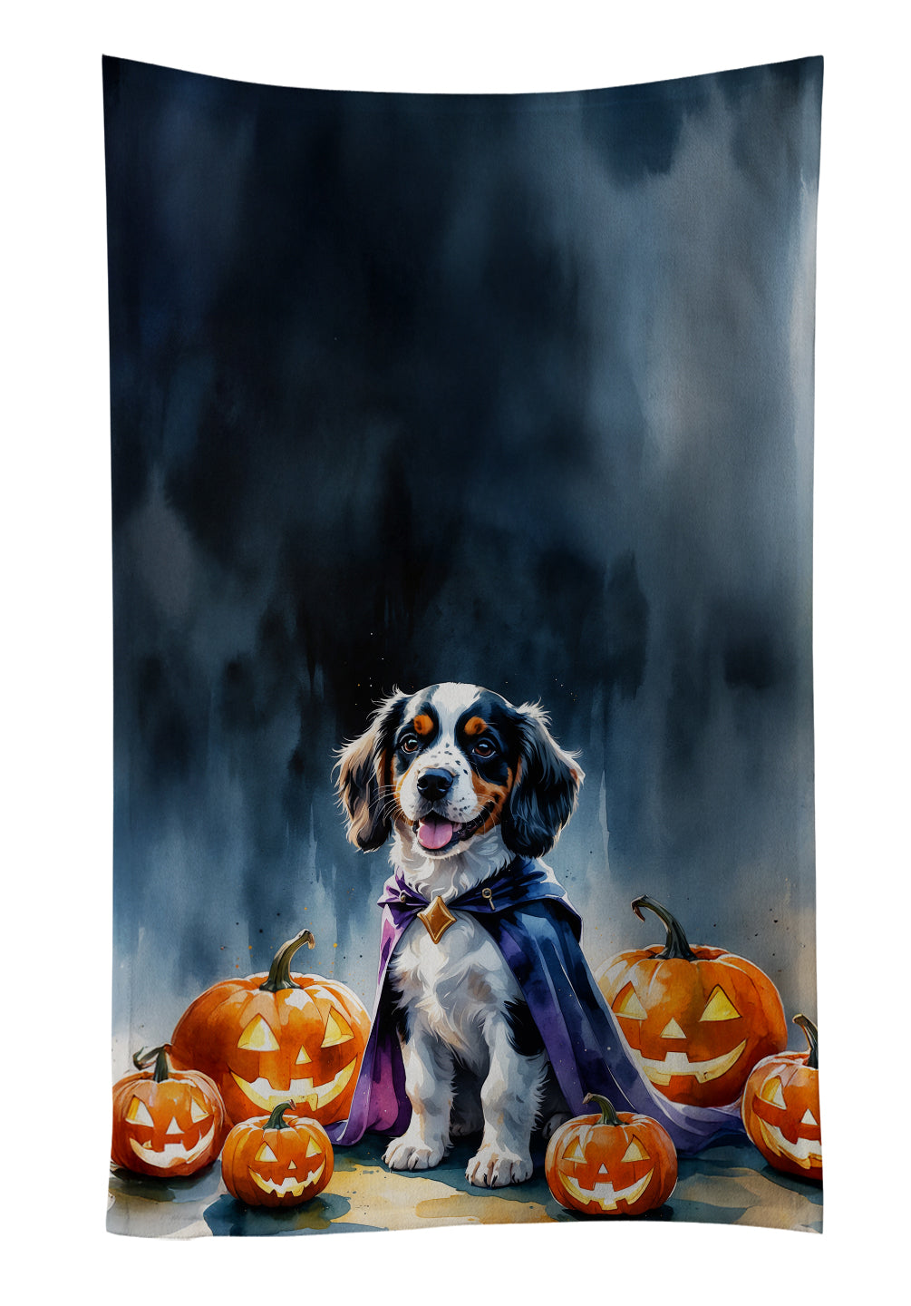 Welsh Springer Spaniel Puppy Halloween Kitchen Towel Velour Plush Front and Cotton Loop Back Machine Washable