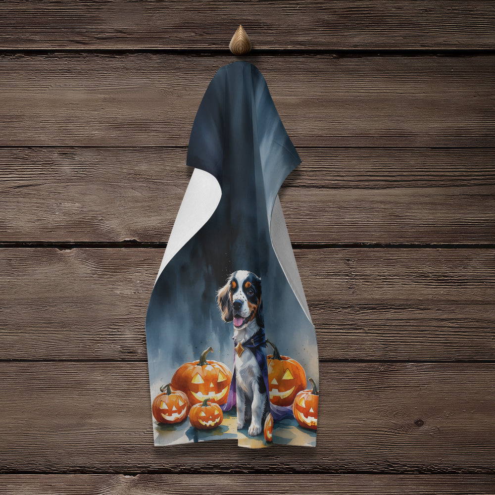 Welsh Springer Spaniel Puppy Halloween Kitchen Towel Velour Plush Front and Cotton Loop Back Machine Washable