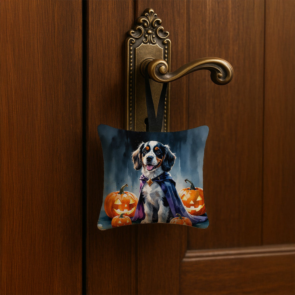 Welsh Springer Spaniel Puppy Halloween Hanging Square Fabric Ornament 3.5 × 3.5 Decorative Door-Knob & Tree Hanger, Soft Fabric