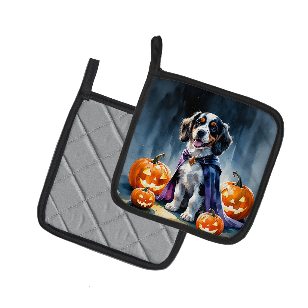Welsh Springer Spaniel Puppy Halloween Pot Holder Set of 2 Heat Resistant Quilted Hot Pads 7.5 x 7.5 Inch, Insulated Kitchen Trivets for Cooking & Baking