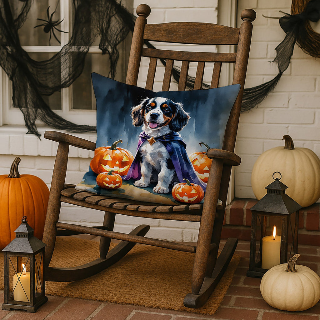 Welsh Springer Spaniel Puppy Halloween Decorative Throw Pillow 18x18 Indoor Outdoor Accent Cushion, Fabric Cover with Insert for Sofa, Bed, Porch & Living Room