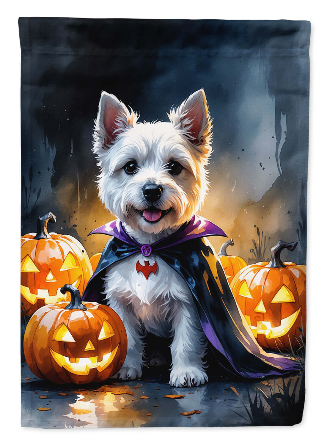 Westie Spaniel Puppy Halloween House Flag 28x40 Porch Sleeve Pole Decorative Outside Yard Banner Artwork Wall Hanging, Polyester