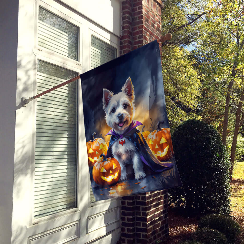 Westie Spaniel Puppy Halloween House Flag 28x40 Porch Sleeve Pole Decorative Outside Yard Banner Artwork Wall Hanging, Polyester