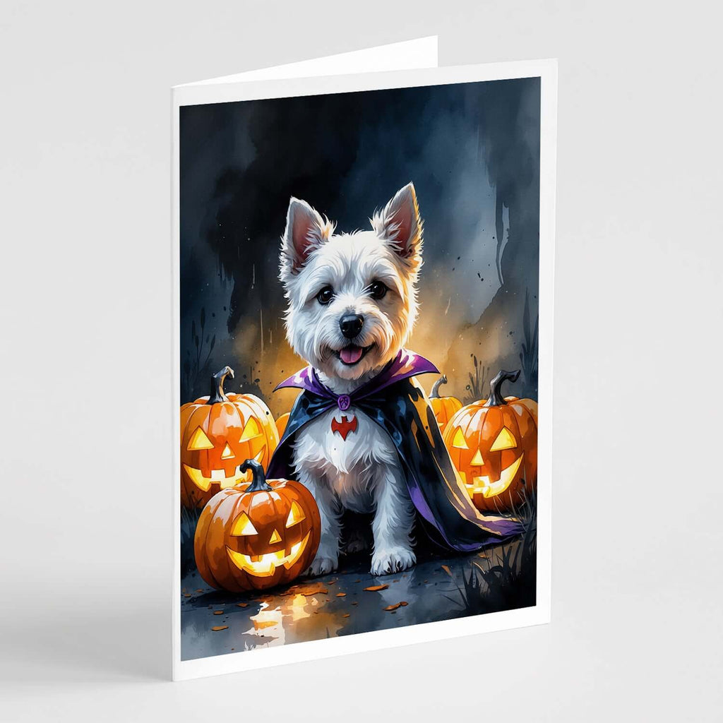 Westie Spaniel Puppy Halloween Greeting Cards Pack of 8 Blank Cards with Envelopes Whimsical A7 Size 5x7