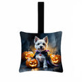 Westie Spaniel Puppy Halloween Hanging Square Fabric Ornament 3.5 × 3.5 Decorative Door-Knob & Tree Hanger, Soft Fabric