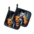 Westie Spaniel Puppy Halloween Pot Holder Set of 2 Heat Resistant Quilted Hot Pads 7.5 x 7.5 Inch, Insulated Kitchen Trivets for Cooking & Baking