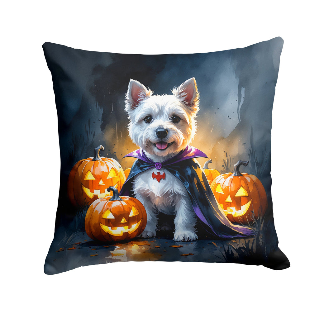 Westie Spaniel Puppy Halloween Decorative Throw Pillow 14x14 Indoor Outdoor Accent Cushion, Fabric Cover with Insert for Sofa, Bed, Porch & Living Room