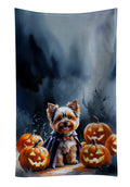 Yorkshire Terrier Puppy Halloween Kitchen Towel Velour Plush Front and Cotton Loop Back Machine Washable