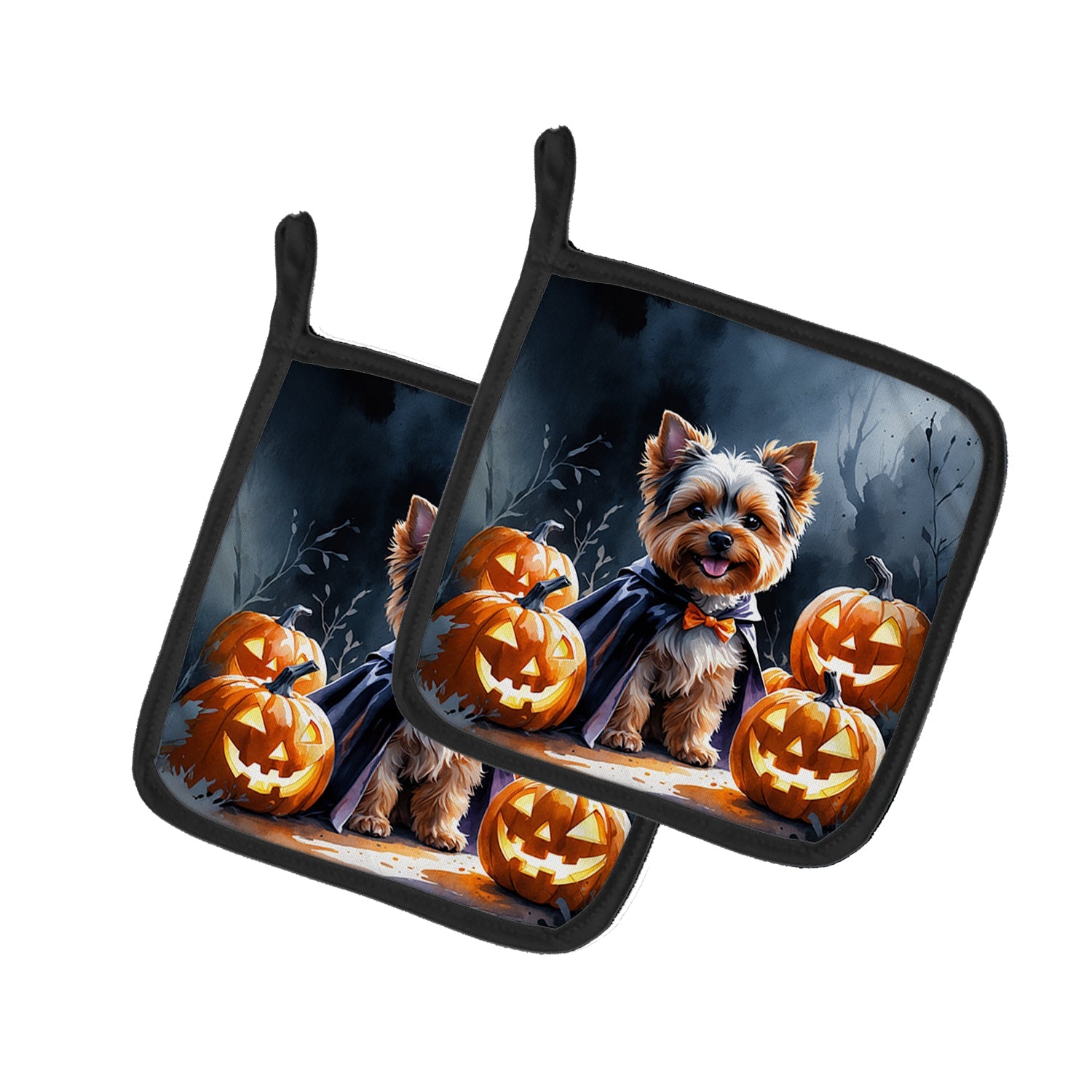 Yorkshire Terrier Puppy Halloween Pot Holder Set of 2 Heat Resistant Quilted Hot Pads 7.5 x 7.5 Inch, Insulated Kitchen Trivets for Cooking & Baking