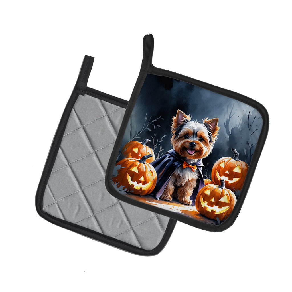 Yorkshire Terrier Puppy Halloween Pot Holder Set of 2 Heat Resistant Quilted Hot Pads 7.5 x 7.5 Inch, Insulated Kitchen Trivets for Cooking & Baking