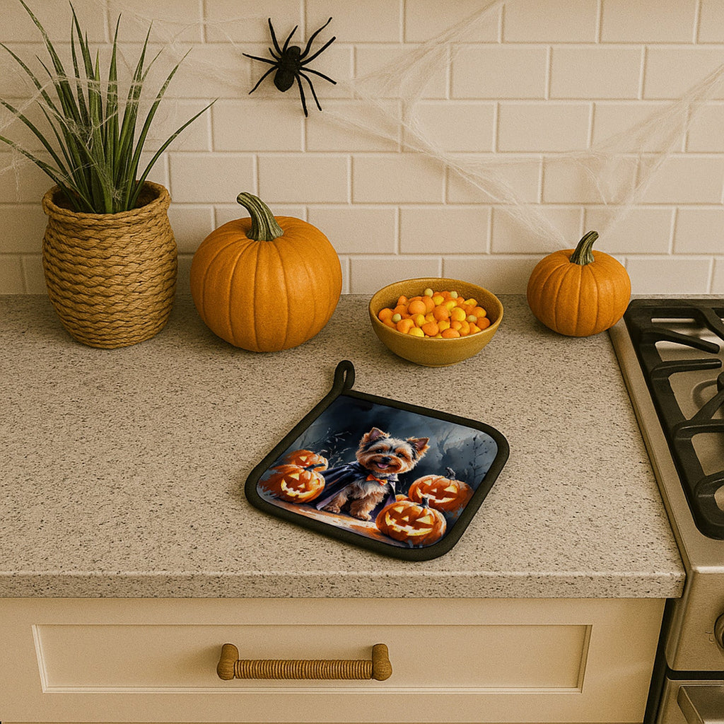 Yorkshire Terrier Puppy Halloween Pot Holder Set of 2 Heat Resistant Quilted Hot Pads 7.5 x 7.5 Inch, Insulated Kitchen Trivets for Cooking & Baking